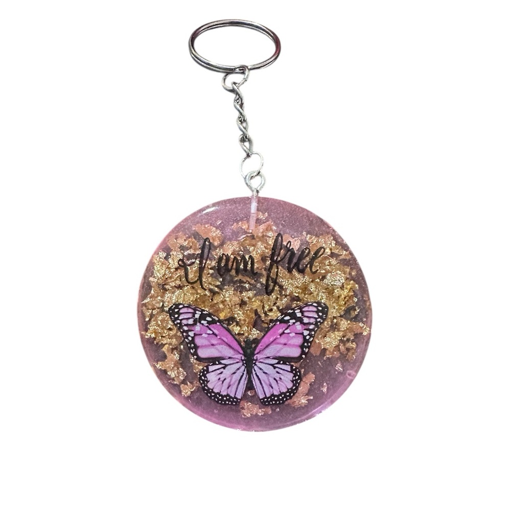 Pink and Gold Butterfly Keychain